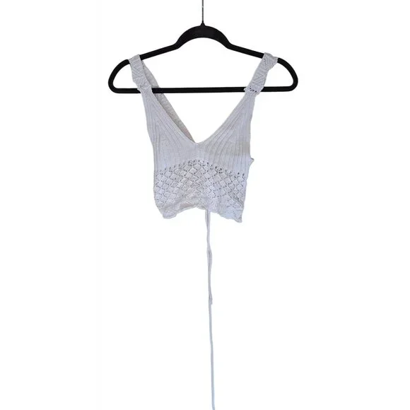Forever 21 White Crochet Knit Lace-Up Crop Top X-Small - Picture 3 of 7